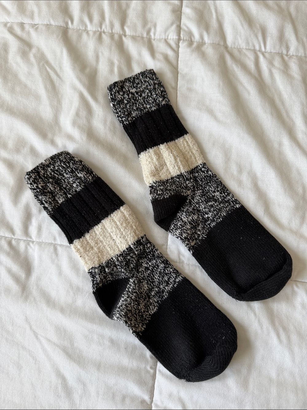 H&M Black, White & Gray Marled Striped Casual Socks